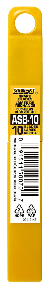 Сегментированные лезвия 9 мм, 10 шт, в пластиковом кейсе OLFA OL-ASB-10