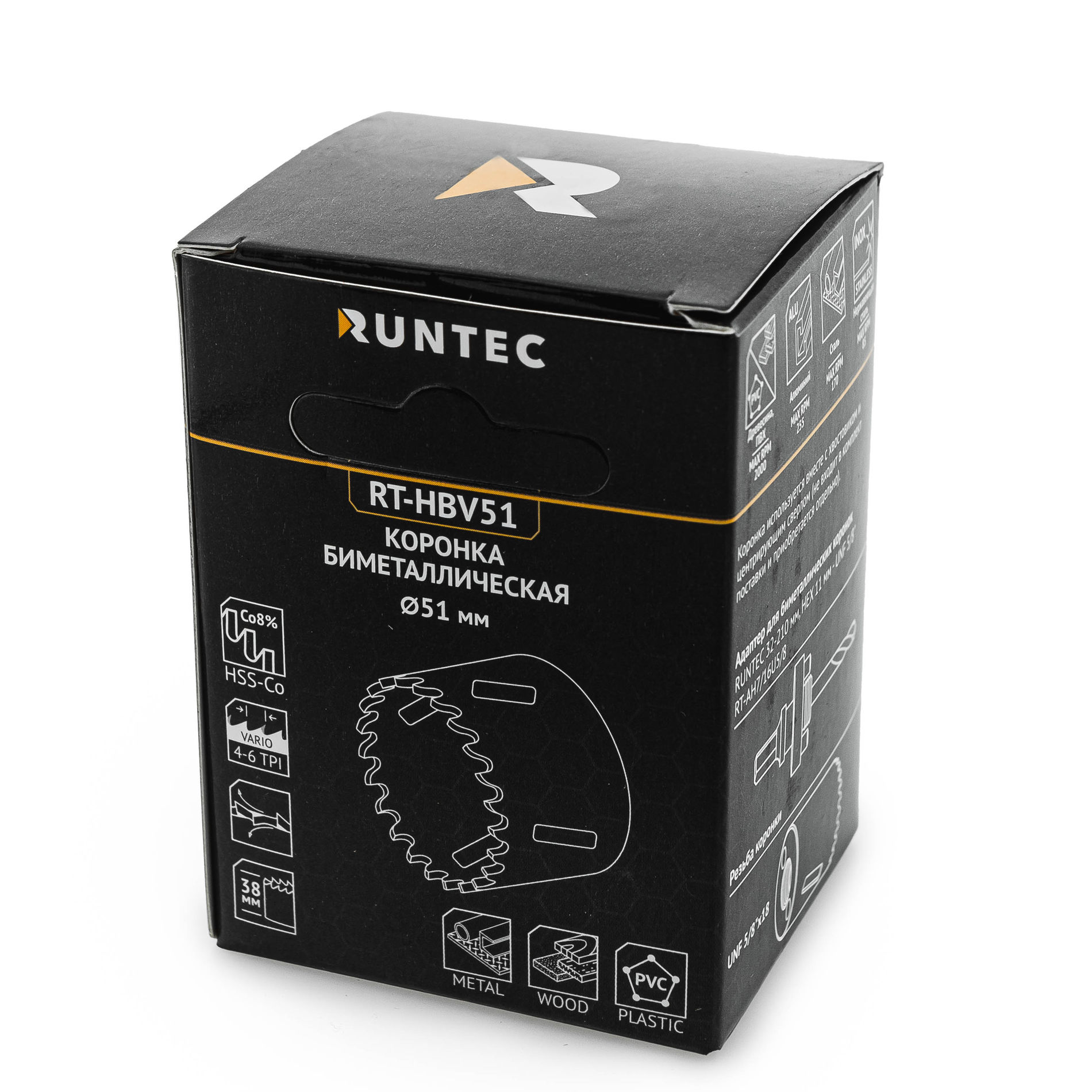 Коронка биметаллическая 51 мм BiM HSS-Co8, 4-6 TPI RUNTEC RT-HBV51