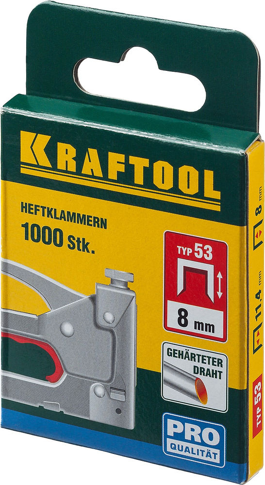 Скобы тип 53 (A/10/JT21), 8 мм, калибр 23GA, 1000 шт KRAFTOOL 31670-08