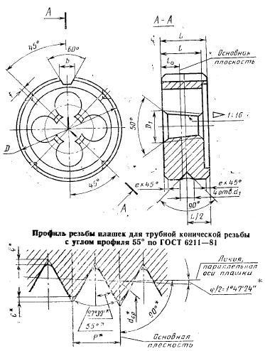 Плашка трубная коническая R 1, 11 ниток/дюйм, dнар.65мм CNIC