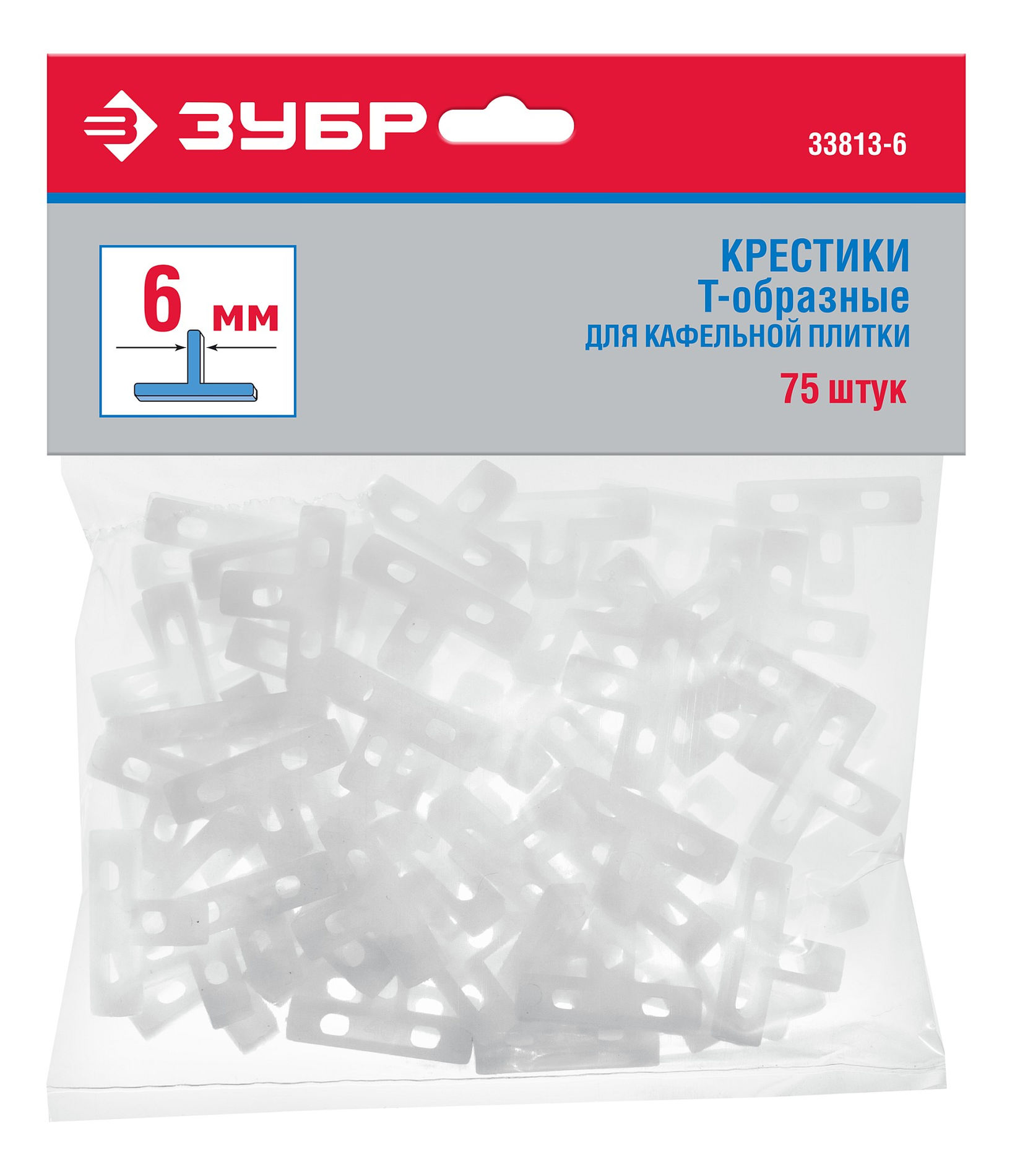 ЗУБР 6 мм, 75 шт, Т-образные, крестики для плитки (33813-6)
