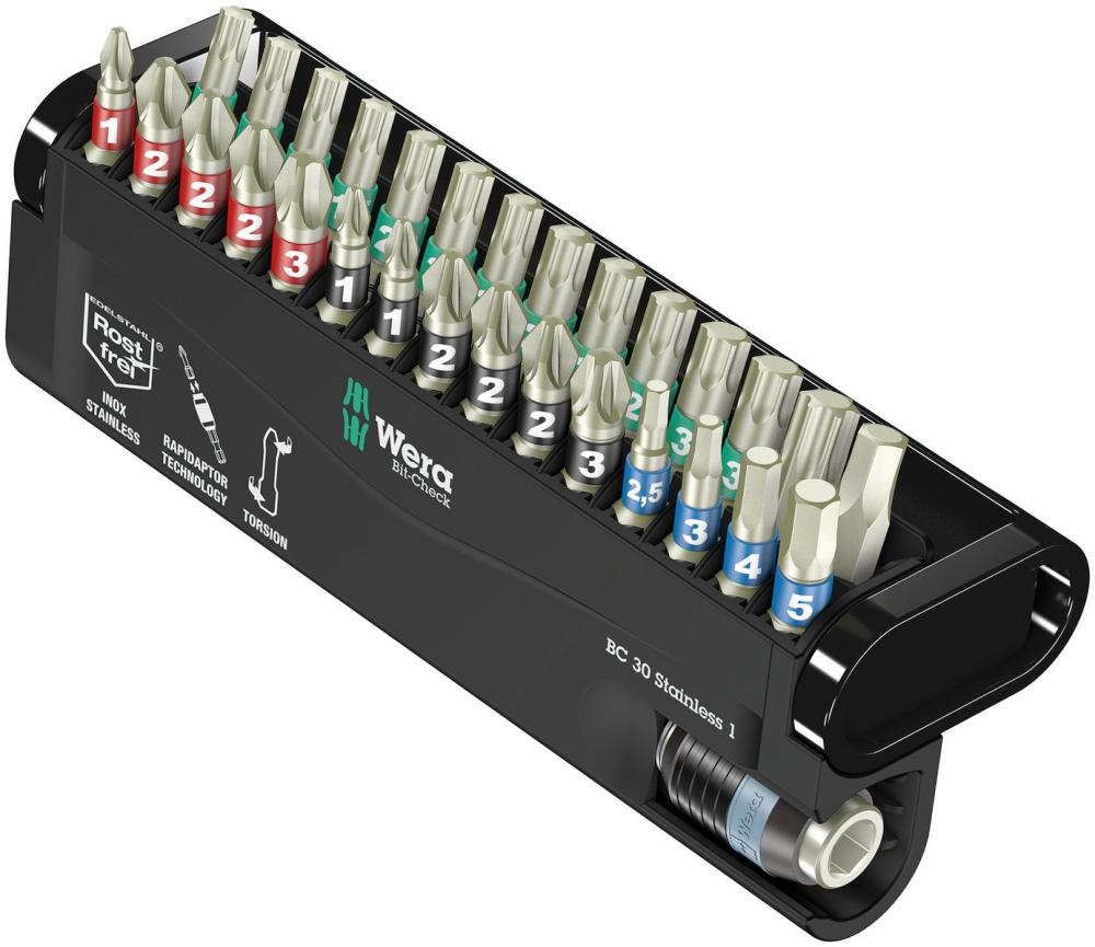 Набор бит с битодержателем Rapidaptor 30 Stainless 1, нерж., 30 пр., 1/4 C6.3 Bit-Check WE-071109