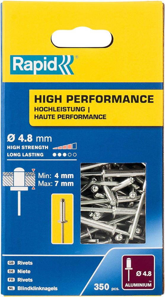 Алюминиевая высокопроизводительная заклепка R:High-performance-rivet, 4.8 х 10 мм, 350 шт RAPID 5001435