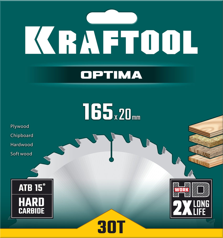 Пильный диск по дереву Optima, 165 х 20 мм, 30Т KRAFTOOL 36951-165-20