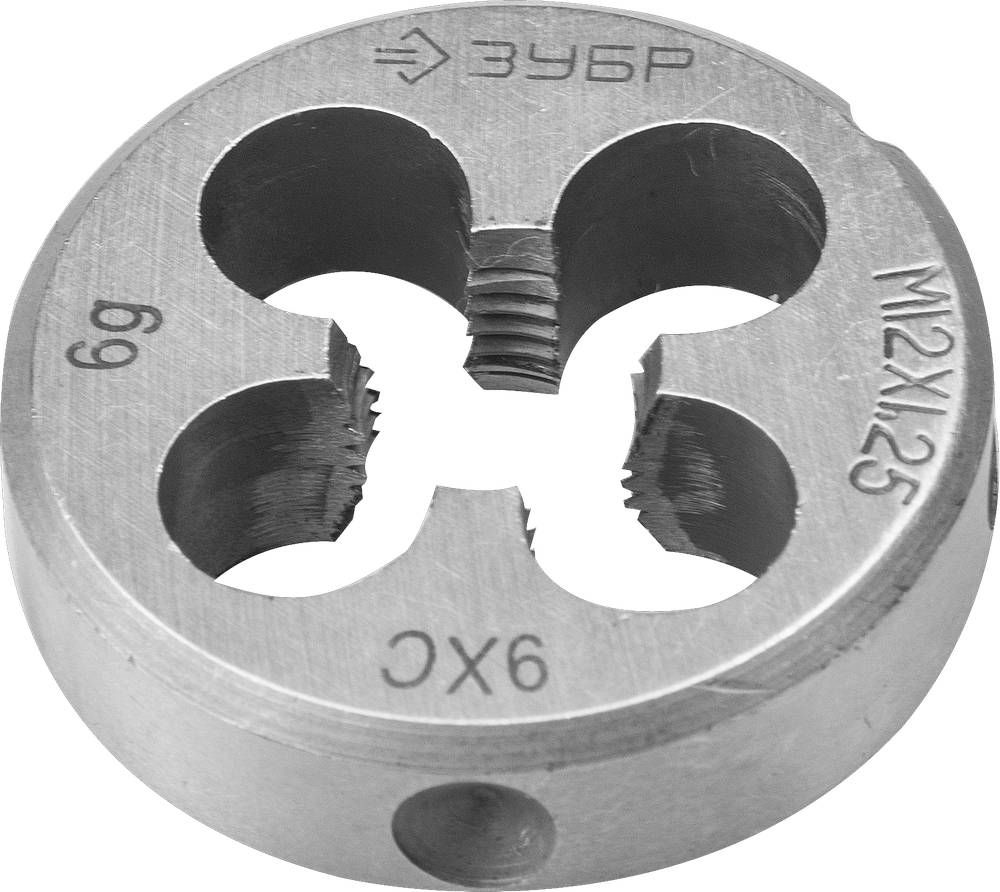 Плашка круглая ручная сталь 9ХС ЗУБР М12 x 1.25 мм 4-28022-12-1.25