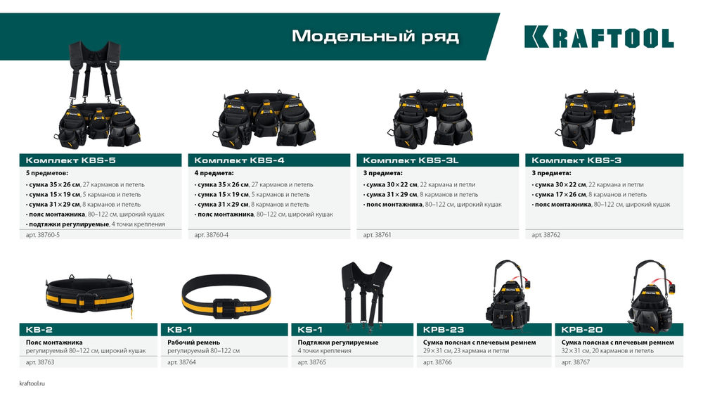 Рабочий ремень KB-1, длина 80-122 см KRAFTOOL 38764