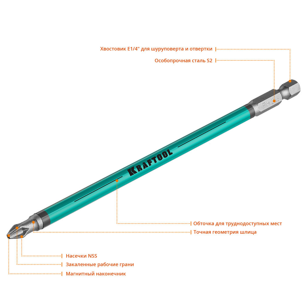 Биты Optimum PH2, 150 мм, 5 шт KRAFTOOL 26122-2-150-5