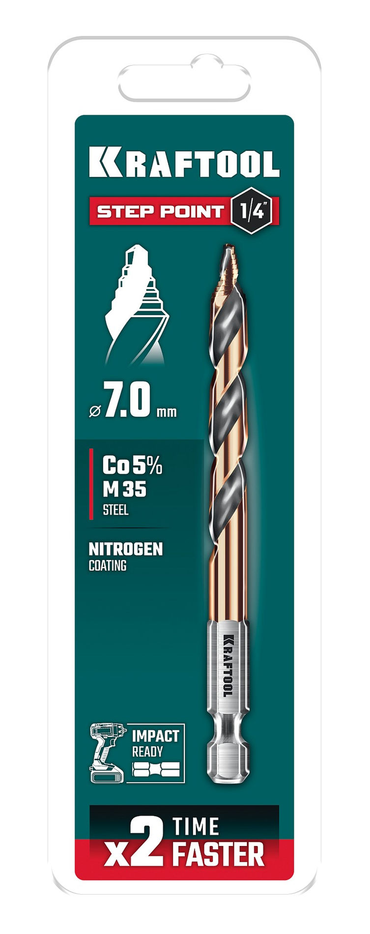 KRAFTOOL STEP POINT, d 7.0 х 109 мм, сверло по металлу для винтовёртов и шуруповертов IMPACT READY (29653-7)