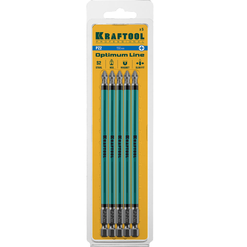 Биты Optimum PZ2, 150 мм, 5 шт KRAFTOOL 26124-2-150-5