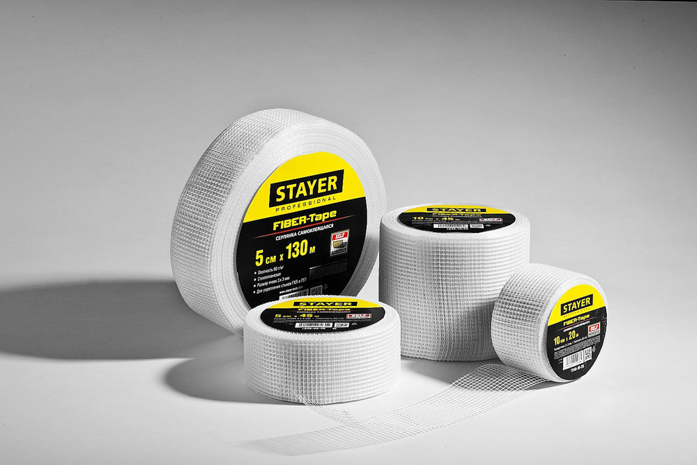 Серпянка самоклеящаяся FIBER-Tape, 10 см х 45 м, 3 х 3 мм STAYER Professional 1246-10-45