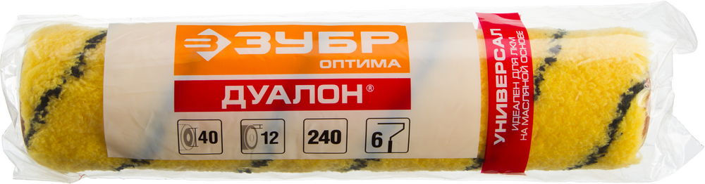 ЗУБР ОПТИМА-ДУАЛОН, 40 х 180 мм, бюгель 6 мм, ворс 12 мм, полиэстер, все виды ЛКМ, малярный ролик (02518-18)
