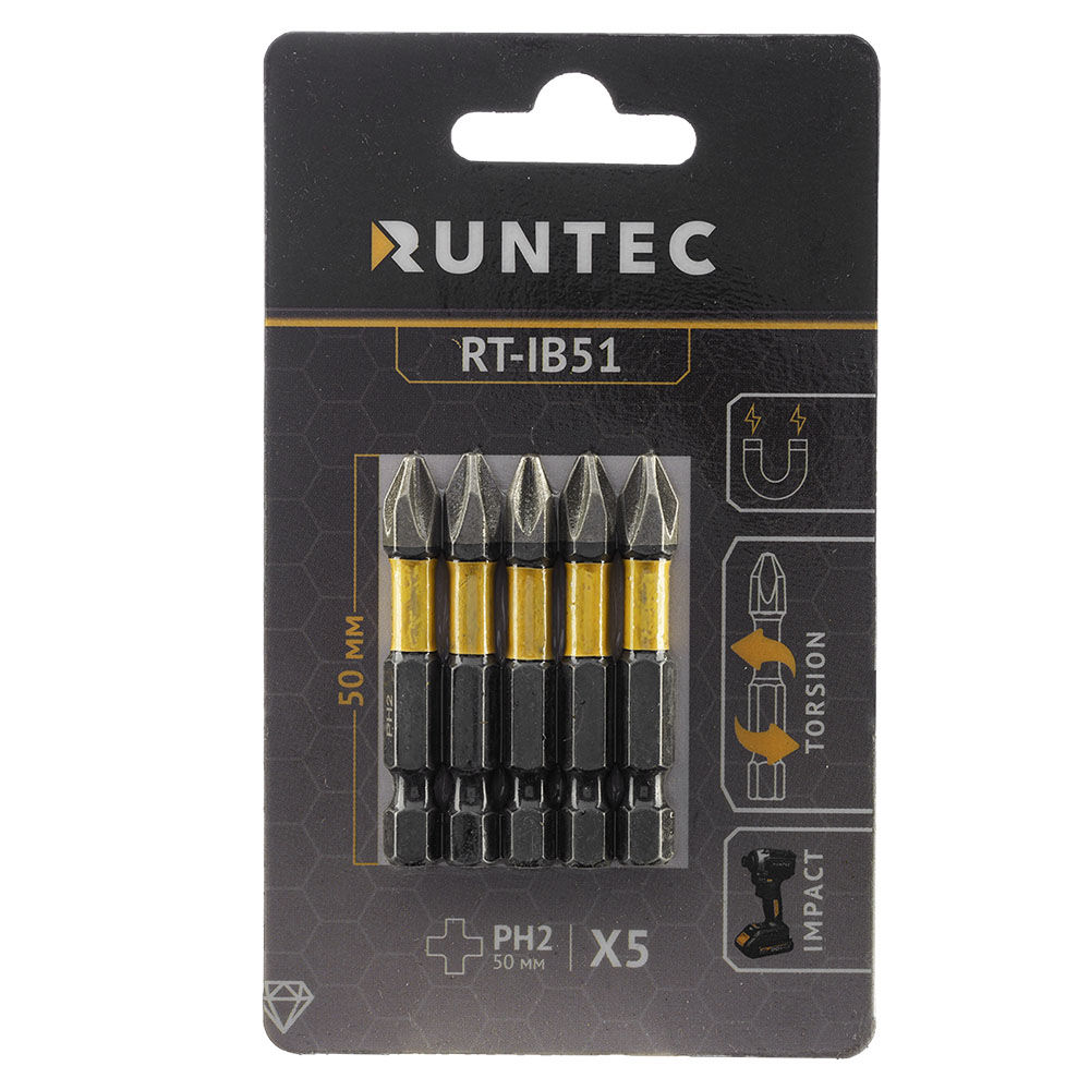 Бита ударная Diamond Coating H6.35 50мм PH2 5шт. RUNTEC RT-IB51