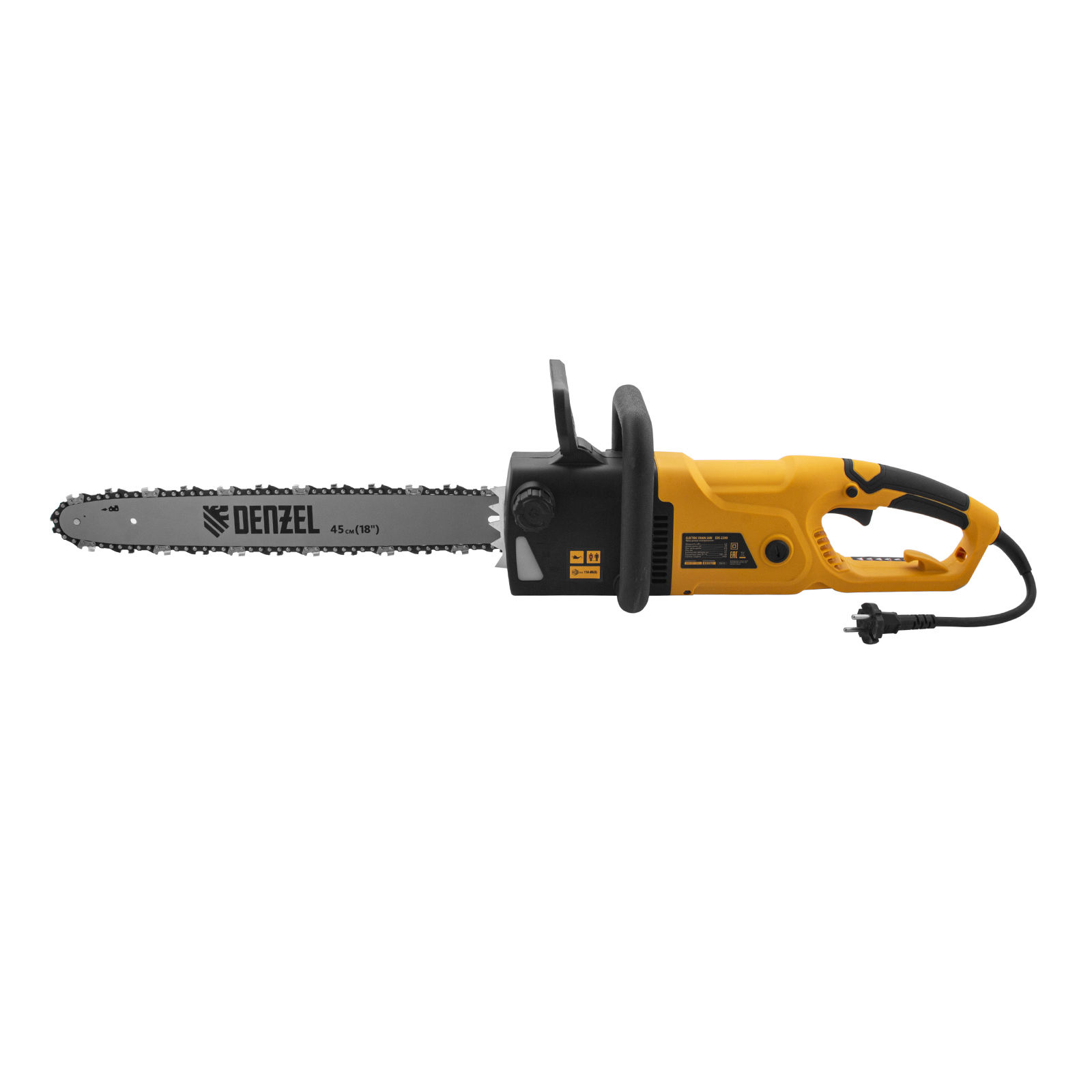Пила цепная электрическая EDS-2200, 2.2 кВт,продольная, шина 45 см, шаг 3/8, паз 1.3 мм, 62 звена Denzel (95619)
