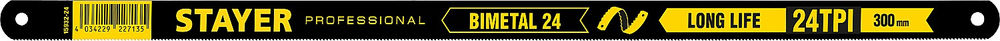 Полотно биметаллическое по металлу Bimetal-24, 24 TPI, 300 мм, 1 шт STAYER Professional 15932-24