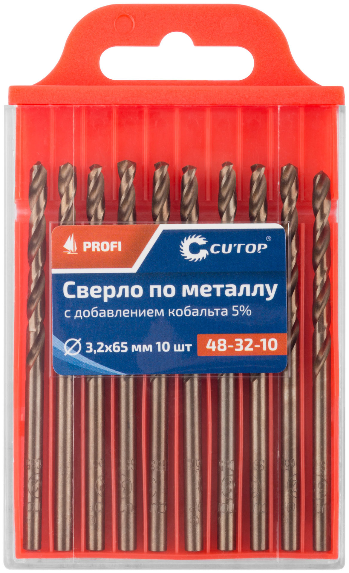 Сверло по металлу Cutop Profi с кобальтом 5%, 3,2 x 65 мм (10 шт) (48-32-10)