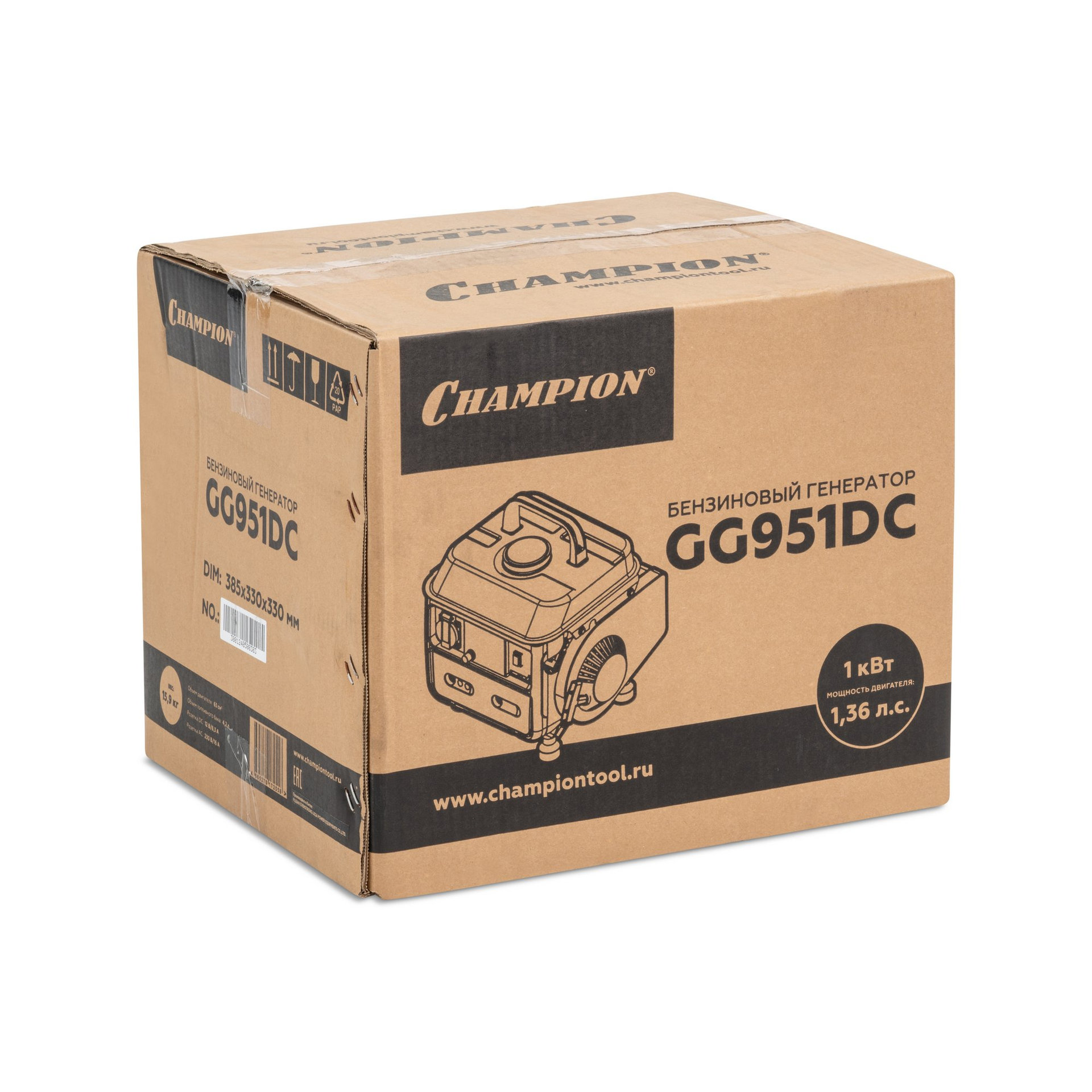 Генератор CHAMPION GG951DC (0,65/0,72кВт 1,36лс 2Т 4,2л 12В 15,9кг) (GG951DC)