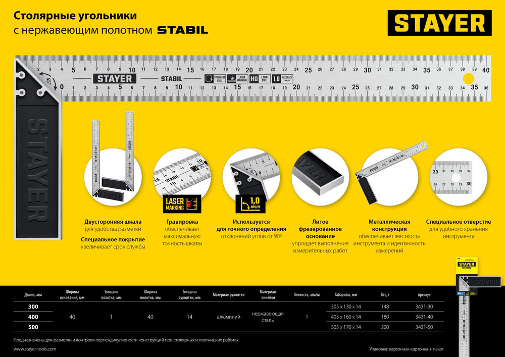 Угольник столярный 400 мм STAYER Professional 3431-40_z02