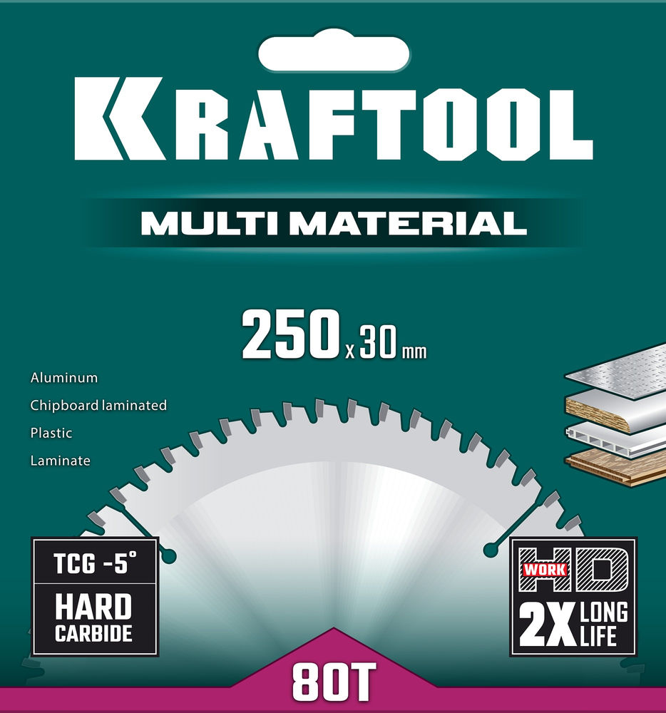 Пильный диск по алюминию Multi Material, 250 х 30 мм, 80Т KRAFTOOL 36953-250-30