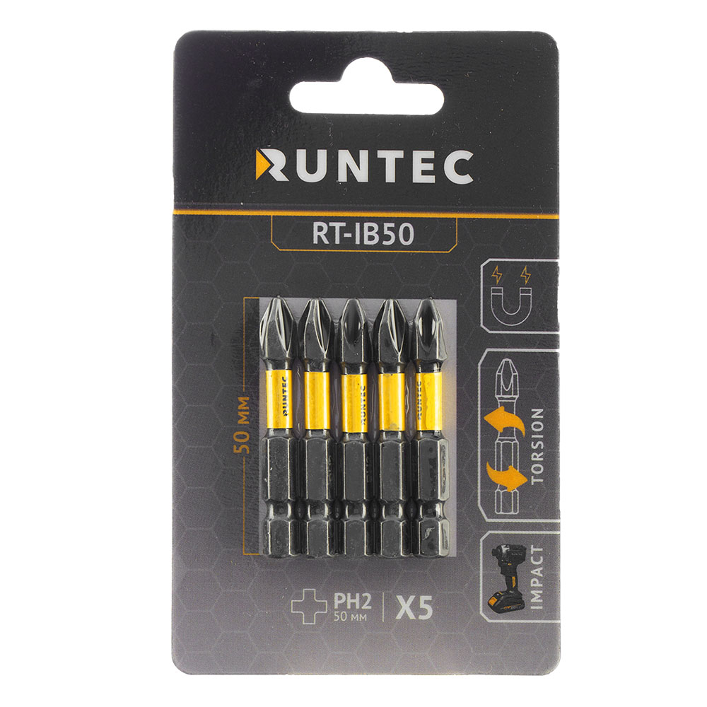 Бита ударная H6.35 50мм PH2 5шт. RUNTEC RT-IB50