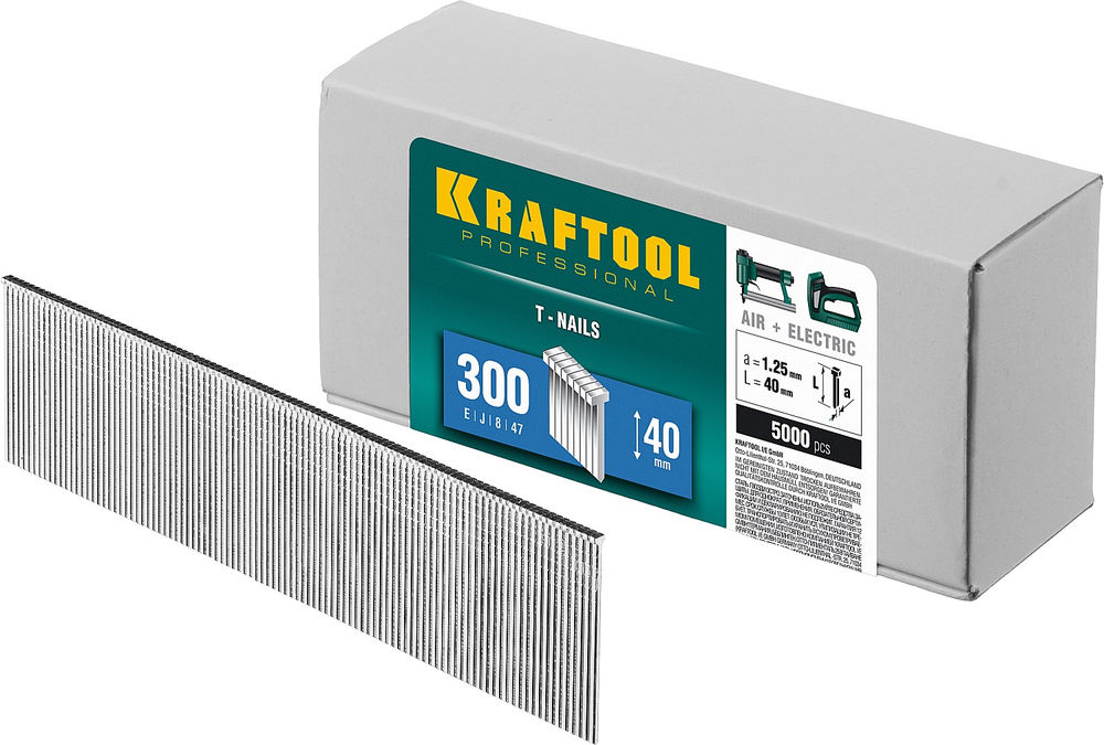 Гвозди тип 300 (47/J/F), 40 мм, калибр 18GA, 5000 шт KRAFTOOL 31785-40