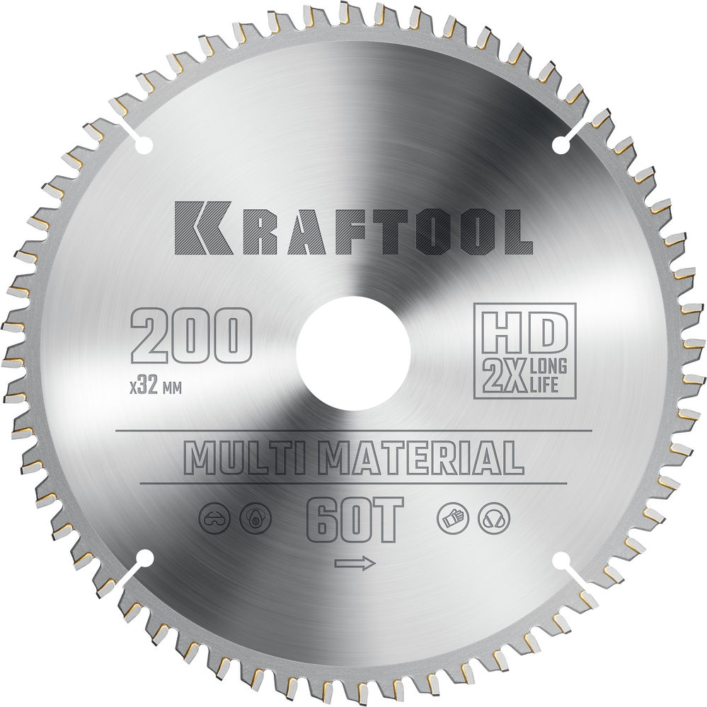 Пильный диск по алюминию Multi Material, 200 х 32 мм, 60Т KRAFTOOL 36953-200-32