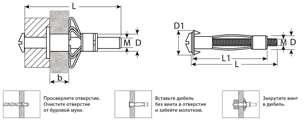 Анкер для пустотелых конструкций МОЛЛИ, М5 х 37 х 11 мм, 100 шт ЗУБР 302472-05-037