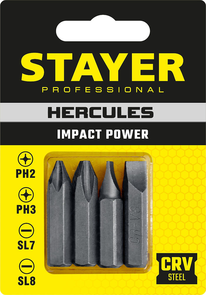 Биты для ударной отвертки Hercules, 36 мм, 4 шт STAYER Professional 25667-S4_z01