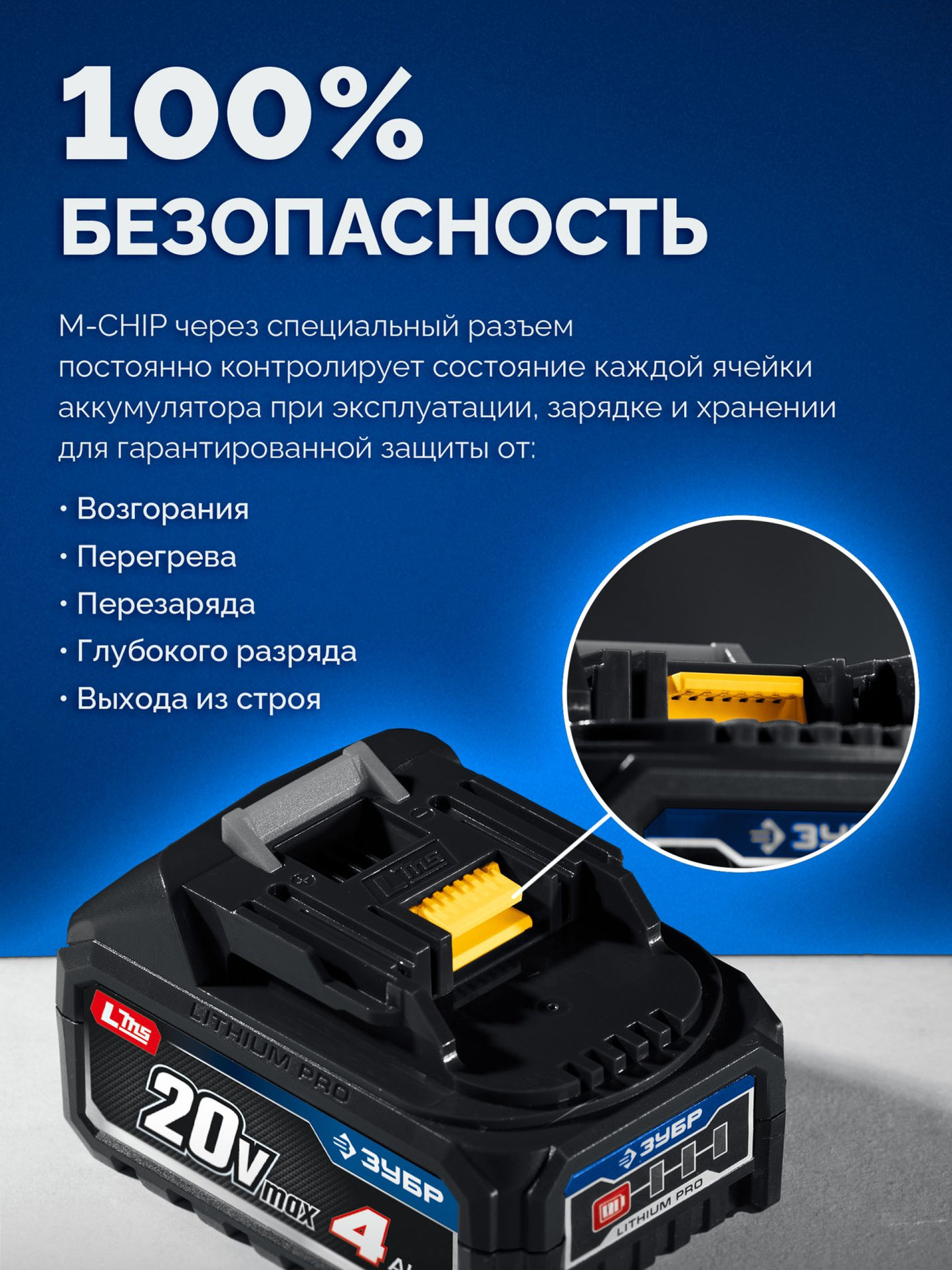 ЗУБР 20 В, ?Сотка? d105 мм, без АКБ (LMS), компактная УШМ, Профессионал (AB-100-850)