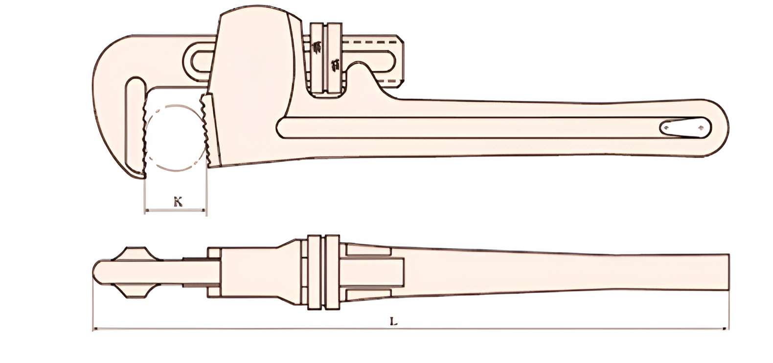 Ключ трубный американский 60x450 искробезопасный сплав BeCu 131-1010, HORTZ