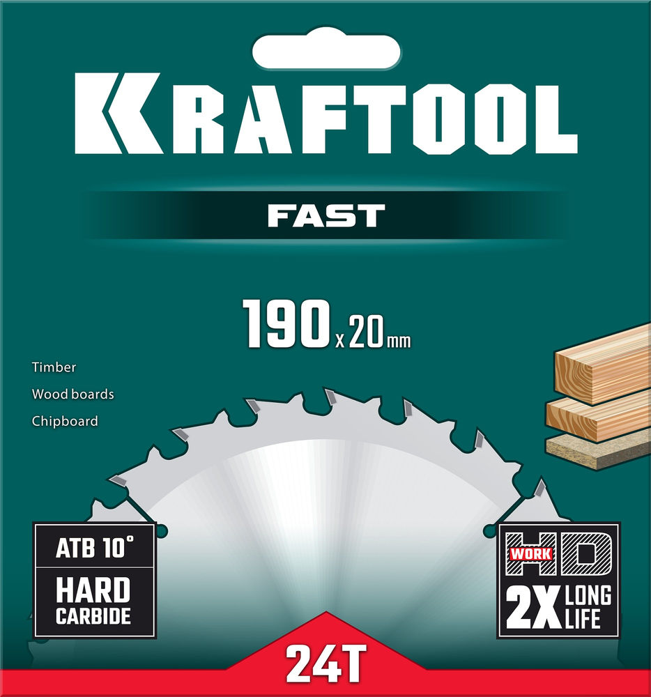 Пильный диск по дереву Fast, 190 х 20 мм, 24Т KRAFTOOL 36950-190-20