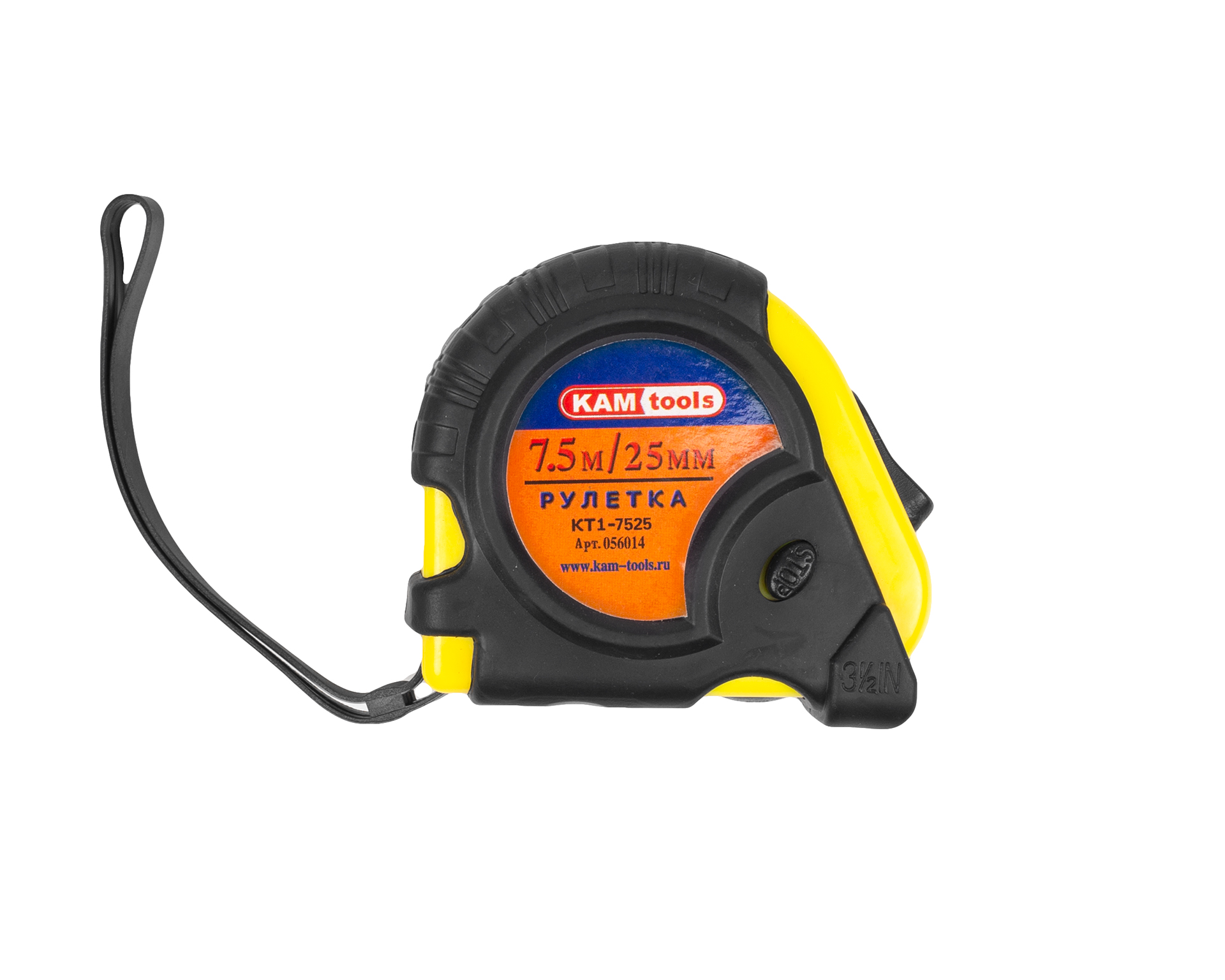 Рулетка 7,5м обрезин. KAM-tools